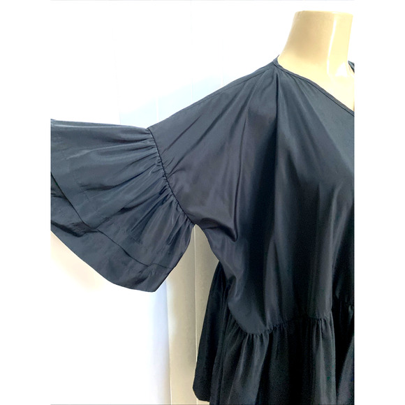 CECILIE BAHNSEN Black Wrap Dress Short Sleeve Ruffled V neck Mini XS S - Picture 3 of 10